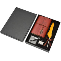 Feather Dip Pen & Leather Journal Gift Set
