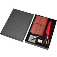 Feather Dip Pen & Leather Journal Gift Set
