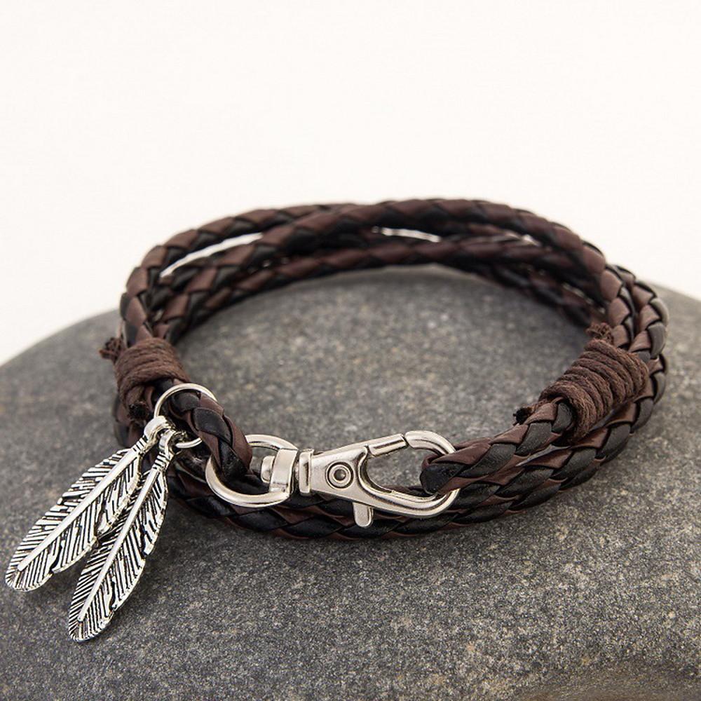 Leather feather online bracelet