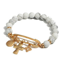 Natural Stone Beaded Safety Pin Charm Bracelets