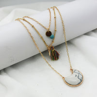 Collier multicouche Turquoise de Style ethnique bohème, fil de soie, pendentif lune, chaîne clavicule, vente directe d'usine