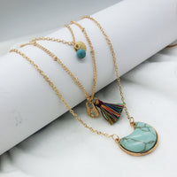 Collier multicouche Turquoise de Style ethnique bohème, fil de soie, pendentif lune, chaîne clavicule, vente directe d'usine
