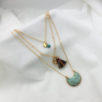 Collier multicouche Turquoise de Style ethnique bohème, fil de soie, pendentif lune, chaîne clavicule, vente directe d'usine