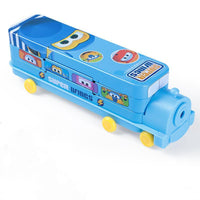 Boîte à crayons de train en métal à double couche de dessin animé