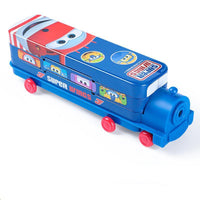Boîte à crayons de train en métal à double couche de dessin animé