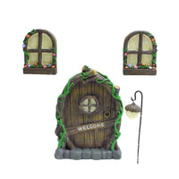 Ensemble de portes et fenêtres féeriques scintillantes dans le noir, décoration d'arbre de jardin