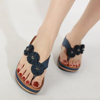 Sandalias de flores para mujer, zapatos de cuña de estilo Retro, zapatos de playa al aire libre, verano