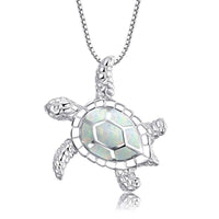 Blue Opal Sea Turtle Pendant Necklaces
