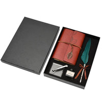 Feather Dip Pen & Leather Journal Gift Set
