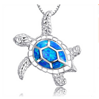 Blue Opal Sea Turtle Pendant Necklaces
