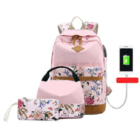 Floral Canvas School Bag Sets (3 Pcs)