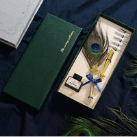 Vintage Peacock Feather Pen Set