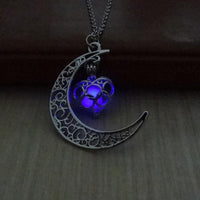 Glowing Crescent Moon Heart Owl Pendant Necklace