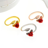 Red Rose Flower Adjustable Ring