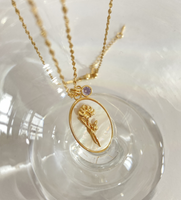 Vintage December Flower Oval Mother Of Pearl Necklace