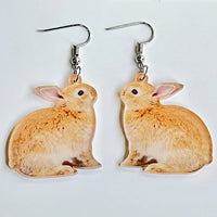 Pendientes florales de primavera con forma de huevo y pollito, cesta de flores de conejo de Pascua