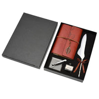 Feather Dip Pen & Leather Journal Gift Set