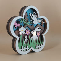 Éclairage de fleurs en bois, lumière LED créative de printemps, lapin, papillon