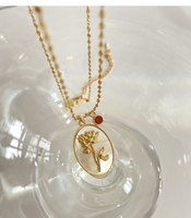 Vintage December Flower Oval Mother Of Pearl Necklace