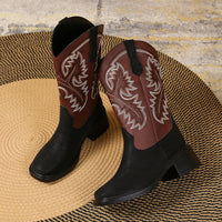 Chaussures de broderie bottes occidentales bottes de cowboy à talons mi-épais pour femmes