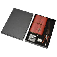 Feather Dip Pen & Leather Journal Gift Set