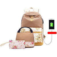 Floral Canvas School Bag Sets (3 Pcs)