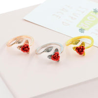 Red Rose Flower Adjustable Ring