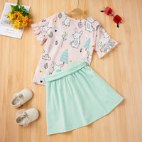 Spring Bunny Print T-Shirt & Skirt Outfit (Toddler/Child)