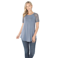Lace Short Sleeve Round Hem Tunic