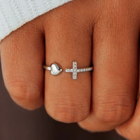 S925 Sterling Silver Love Cross Open Adjustable Ring