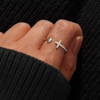 S925 Sterling Silver Love Cross Open Adjustable Ring