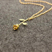 Long Stem Rose Pendant Necklace