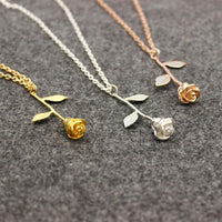 Long Stem Rose Pendant Necklace