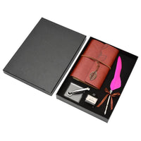 Feather Dip Pen & Leather Journal Gift Set
