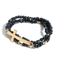 Conjunto de pulsera elástica con cruz de piedra natural