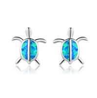 Collar con colgante de tortuga marina de ópalo azul relleno de plata de moda para mujer, regalo de joyería de playa de océano de boda Animal femenino