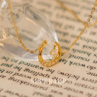 Collier ras du cou avec pendentif lune en argent sterling 925 et zircon bleu, en or 14 carats
