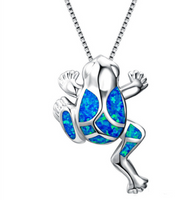 Collar con colgante de tortuga marina de ópalo azul relleno de plata de moda para mujer, regalo de joyería de playa de océano de boda Animal femenino