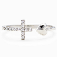 S925 Sterling Silver Love Cross Open Adjustable Ring