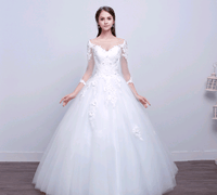 Lace Sleeve Full Skirt Wedding Dress