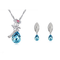 Enamored Rose Crystal Pendant Necklace Set