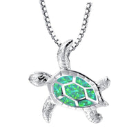 Blue Opal Sea Turtle Pendant Necklaces
