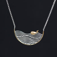Collier en argent Sterling S925 pour femmes, fourniture directe d'usine, original, simple, motif d'eau creuse, petite baleine mobile