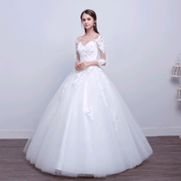 Lace Sleeve Full Skirt Wedding Dress
