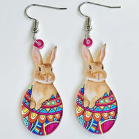 Pendientes florales de primavera con forma de huevo y pollito, cesta de flores de conejo de Pascua