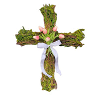 Couronne de croix de porte d'entrée de Pâques, tulipes de printemps