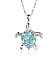 Collar con colgante de tortuga marina de ópalo azul relleno de plata de moda para mujer, regalo de joyería de playa de océano de boda Animal femenino