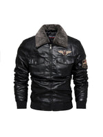 Veste en cuir pour hommes en peluche chaud manteau en cuir PU à revers de moto européenne et américaine