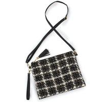Accessoires d'hiver à carreaux en tweed métallisé doré