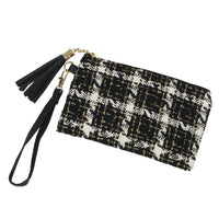 Accessoires d'hiver à carreaux en tweed métallisé doré